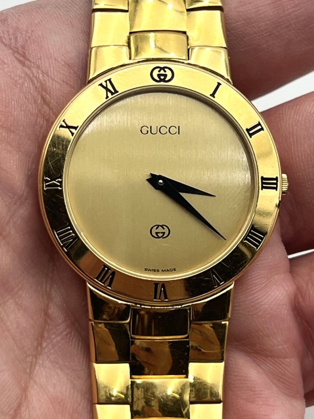 Vintage Gucci 3300M Gold Plated Quartz Watch Swiss Made Classic w/ Original Box